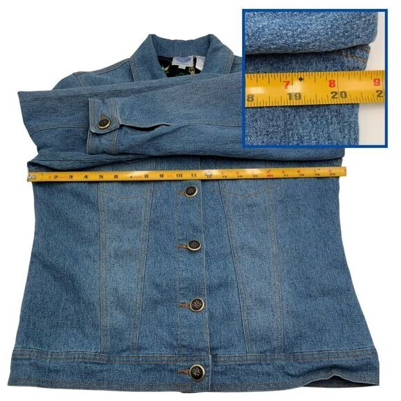 DG2 by Diane Gilman Light Blue Silky Chain Print Lining Denim‎ Jacket Size Small - Picture 5 of 9